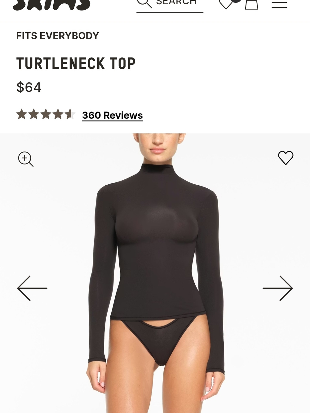 SKIMS Black Long-Sleeve Turtleneck Top